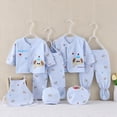 thumbnail image 2 of CAUYDY Infant Boys Going Home Outfits Baby Girls Sleepwear Preemie Clothing 2 Long Sleeve Top & 2 Pants & Warm Hat & Bib & Bellyband 7PCS Cute Set Fall Sizes 0-3 Months,Sky Blue, 2 of 5