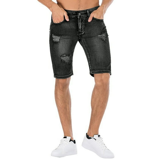 TAIAOJING Men's Shorts Jeans Summer Ripped Personality Retro High Stretch Denim Pants