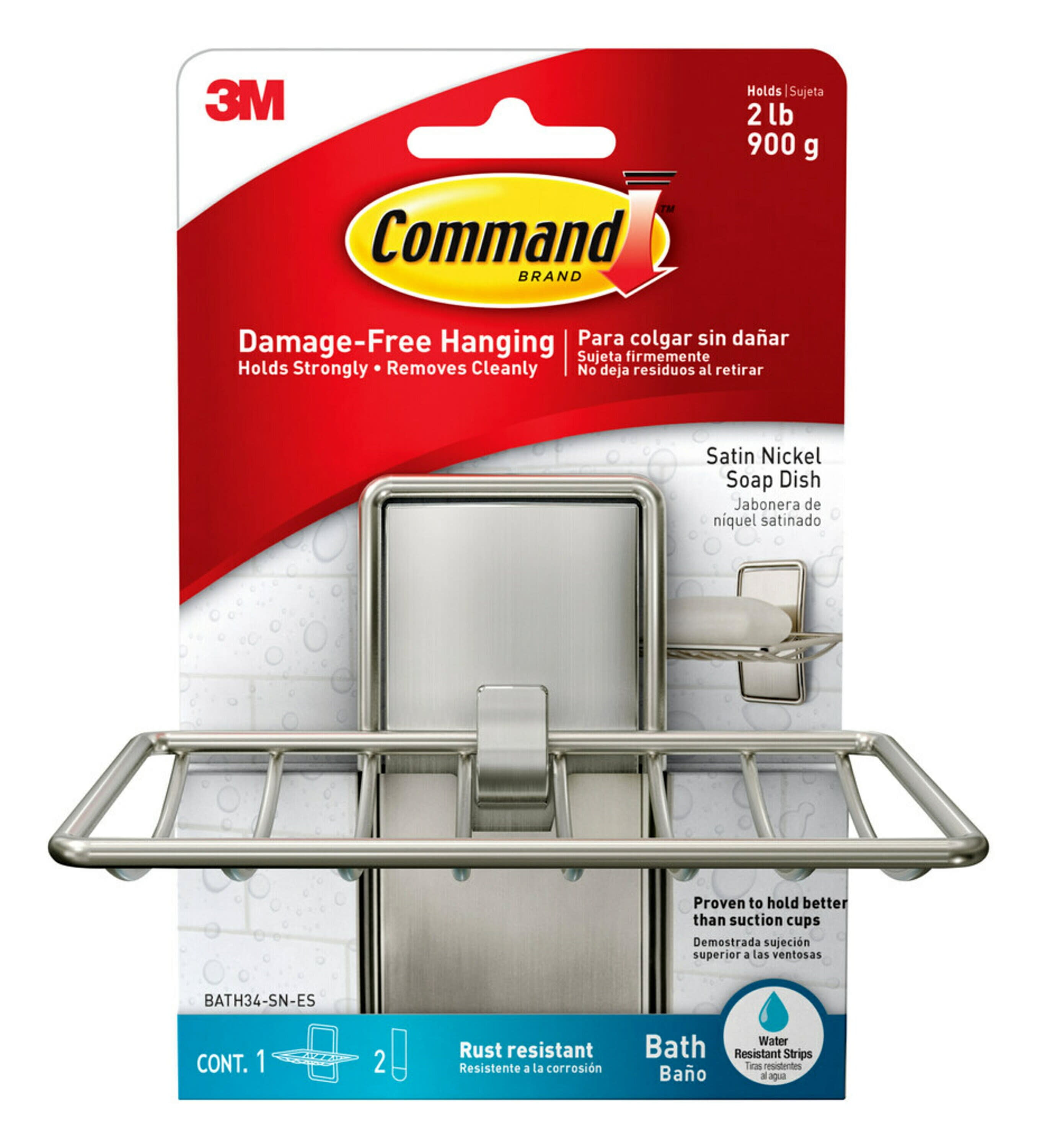 Command Soap Dish, Satin Nickel, Bathroom Organizer, 1 Soap Dish and 2 Command Strips