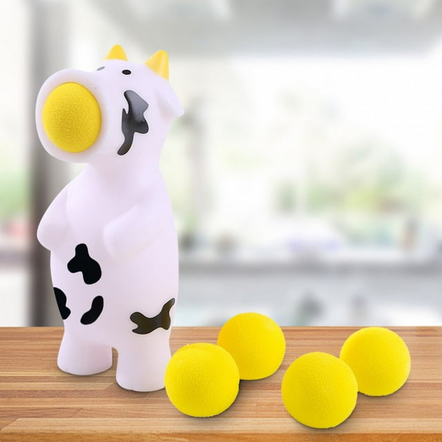 YOPTOP Lance-Balles Vache - Jouet Popper Animal pour Intérieur et Extérieur avec 5 Balles en Mousse,b