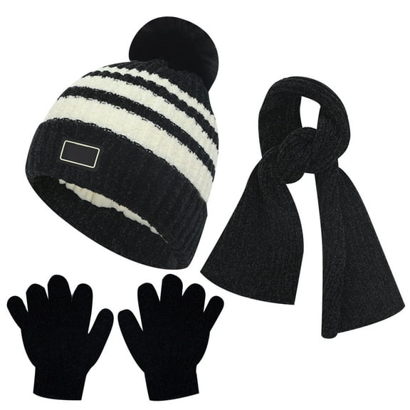 Kids Winter Hat Gloves Scarf Set, Warm Lined Beanie Hats Knitted Cap for Boys and Girls