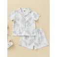 thumbnail image 2 of Wassery Baby Boys Summer Hawaiian Clothes Shorts Set Short Sleeve Lapel Leaves Print Shirt+Solid Color Shorts 2Pcs Toddler Boys Beachwear Outfits for 12M-5 Years, 2 of 9