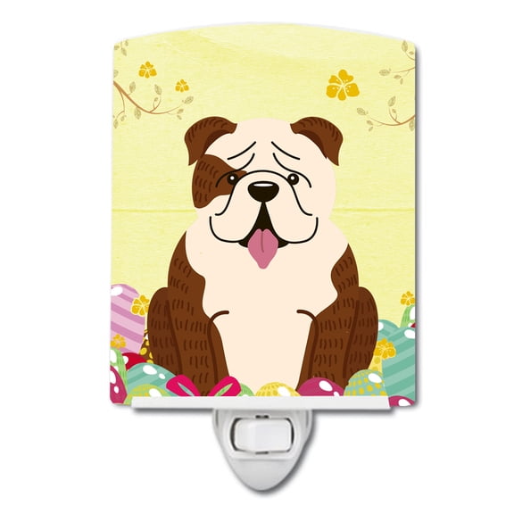 Caroline's Treasures BB6121CNL Easter Eggs English Bulldog Brindle White Ceramic Night Light, 6x4x3", multicolor