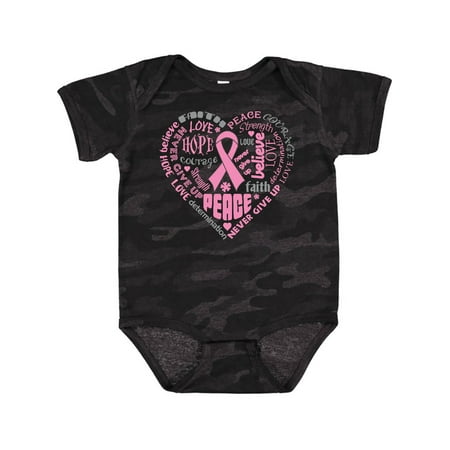 

Inktastic Breast Cancer Awareness Heart Words Gift Baby Boy or Baby Girl Bodysuit