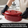 thumbnail image 3 of 13-Inch Oval Roaster with Lid, Enameled Steel, 7 LB Poultry Capacity, 932°F Heat Resistant, Dishwasher Safe, Red, 3 of 7