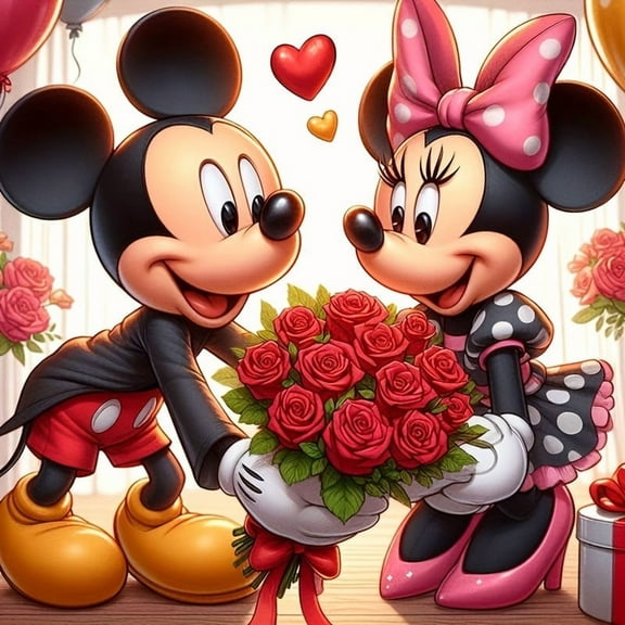 DIY 5D Diamond Digital Painting Kit Crystal Rhinestone Embroidery Cross Stitch Artwork Crafts Canvas wall Decoration Birthday Gift (Mickey Minnie) 12 X 12 inches