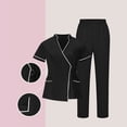 thumbnail image 2 of Pxxlle Scrubs for Women Set Plus Size Short Sleeve Wrap Tops with Pockets Solid Color Long Pants Nurse Uniform Workwear Black XXL, 2 of 10