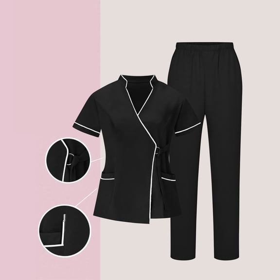HongQid Women's Scrub Top with Classic V-Neck & Jogger Pants Medical Nursing Uniform Set