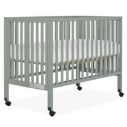 Dream On Me Quinn Full-Size Folding Crib in Cool Grey, Removeable Wheels, Modern Nursey, Adjustable Mattress Support, Portable Crib, Patented Folding System Cool Grey Crib