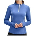 thumbnail image 2 of FAKKDUK Workout Tops for Women Casual 1/4 Zip Long Sleeve Women's Zipper Turndown Collar Sports Tops Blouses Fall Blouses 2023 Solid Business Work Tops Cute Slim Fit Shirts , Light Blue&S, 2 of 7