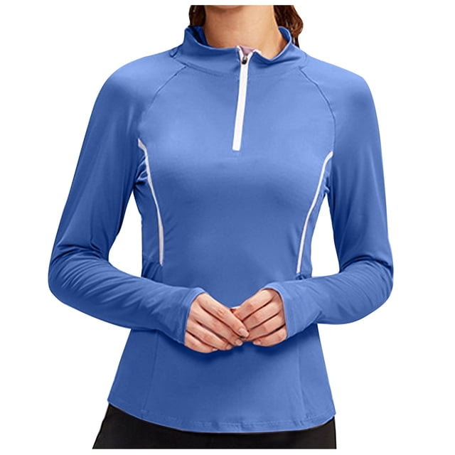 CEHVOM Femmes à Manches Longues Couleur Unie Fermeture Éclair Col Rabat Sport Tops Chemisier Dégagement