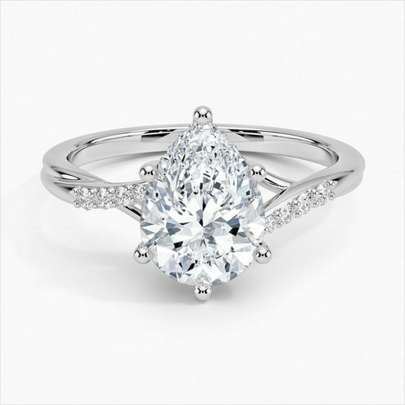 Dash Jewel Silver 14K White Gold Plated Rings for Her - Pear Cut Excellent 2 Ct Diamond Ring For Women's - Split Shank Diamond Rings for Women's - Halo Diamond Rings for Women's - Birthday Gifts