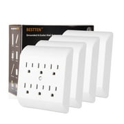 [4 Pack] BESTTEN 6-Outlet Adapter, Wall Mountable, 15A/125V/1875W, ETL Listed, White