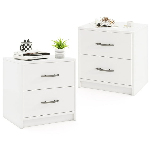 Gymax 2PCS 2-Drawer Nightstand Modern Bedside Table w/ Storage for Living Room Bedroom White