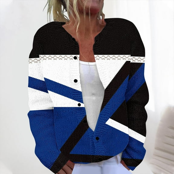 Ashirexll Cardigan Sweaters for Women, Winter Coats for Women, Women's Casual Printed Knit Cardigan with Button Jacket Fall Coats Top