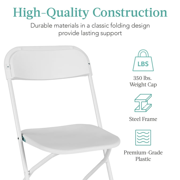 Best Choice Products Set of 10 Folding Stacking Plastic Chairs w Non Slip Feet 350lb Capacity White