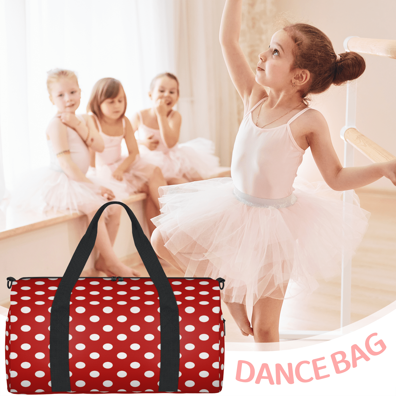 Herdesigns Red Polka Dot Travel Duffle Bag Sports Yoga Weekender Overnight Carry on Workout Bags Lightweight Waterproof Gym Tote Bag for Women