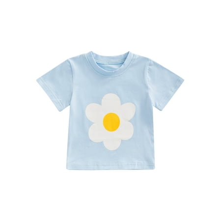 

Baby Girls Summer Short Sleeve T Shirts Crew Neck Flower Printing Casual Tops