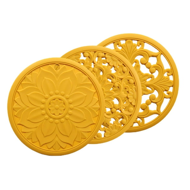 Juego de 3 vajillas redondas multifuncionales de silicona para encimera de cocina Amarillo