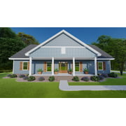 Angle View: BLUE HOUSE PLANS - BHP-20-500: 4 BED, 2 BATH, COUNTRY STYLE SPLIT PLAN WITH A 2 CAR ATTACHED GARAGE AND AN ISLAND KITCHEN