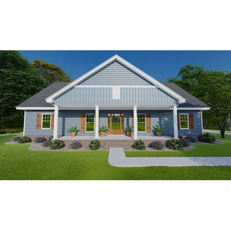 BLUE HOUSE PLANS - BHP-20-500: 4 BED, 2 BATH, COUNTRY STYLE SPLIT PLAN WITH A 2 CAR ATTACHED GARAGE AND AN ISLAND KITCHEN