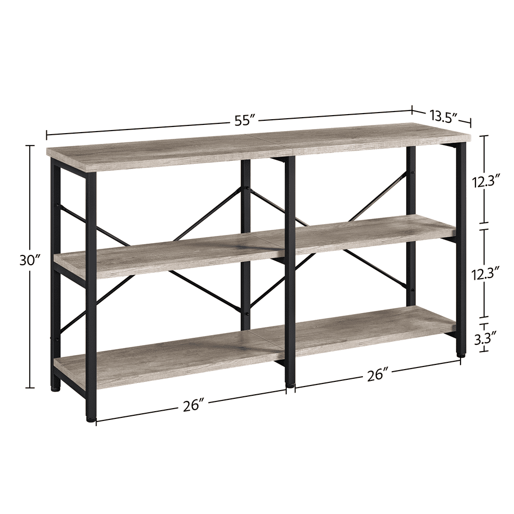 Alden Design 3-Tier Industrial Wooden Console Table with Metal Frame for Living Room, Rustic Gray