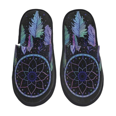 

Noikeo Dreamcatcher With Colorful Feathers Pattern Cozy Slippers Indoor for Women and Mens Fuzzy House Shoes Soft Plush Warm Slip-on Slippers-Medium