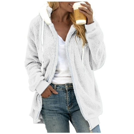 

LBECLEY Scrub Fleece Jackets for Women Women s Solid Color Sweatershirt Hooded Pullover Wool Plush Coat Zipper Blouse Lightweight Women Winter Jacket White Xxxxl