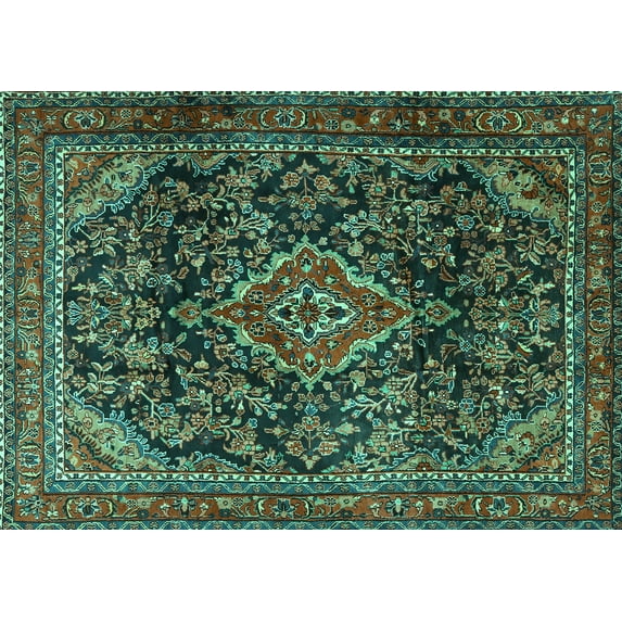 Ahgly Company Machine Washable Indoor Rectangle Persian Turquoise Blue Traditional Area Rugs, 5' x 8'