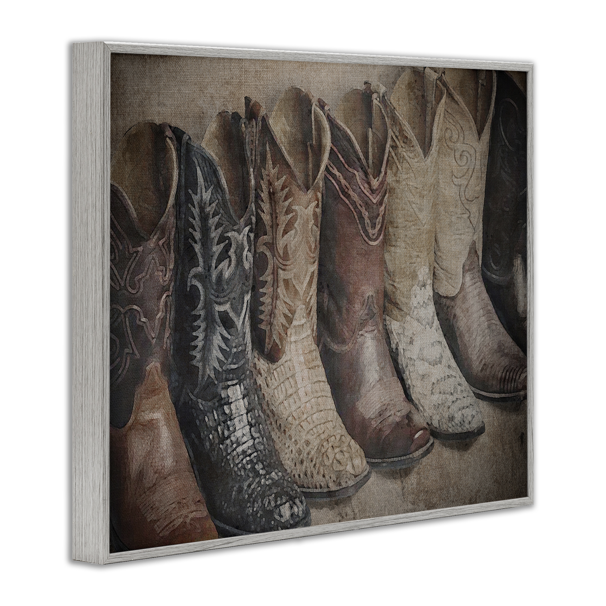 Stupell Industries Texan Lineup Boots Beauty & Fashion Photography Gray Framed Art Print Wall Art, 14 x 11