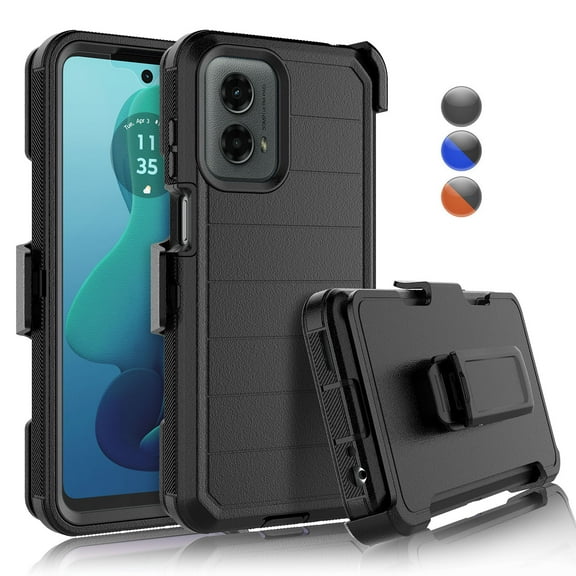 For Motorola Moto G 5G 2024 6.6" Case,Heavy Duty Rugged Defender Case with [Belt Clip Holster] [Built in Screen Protecotr], Shockproof Full Body Protection Kickstand Cover, Black