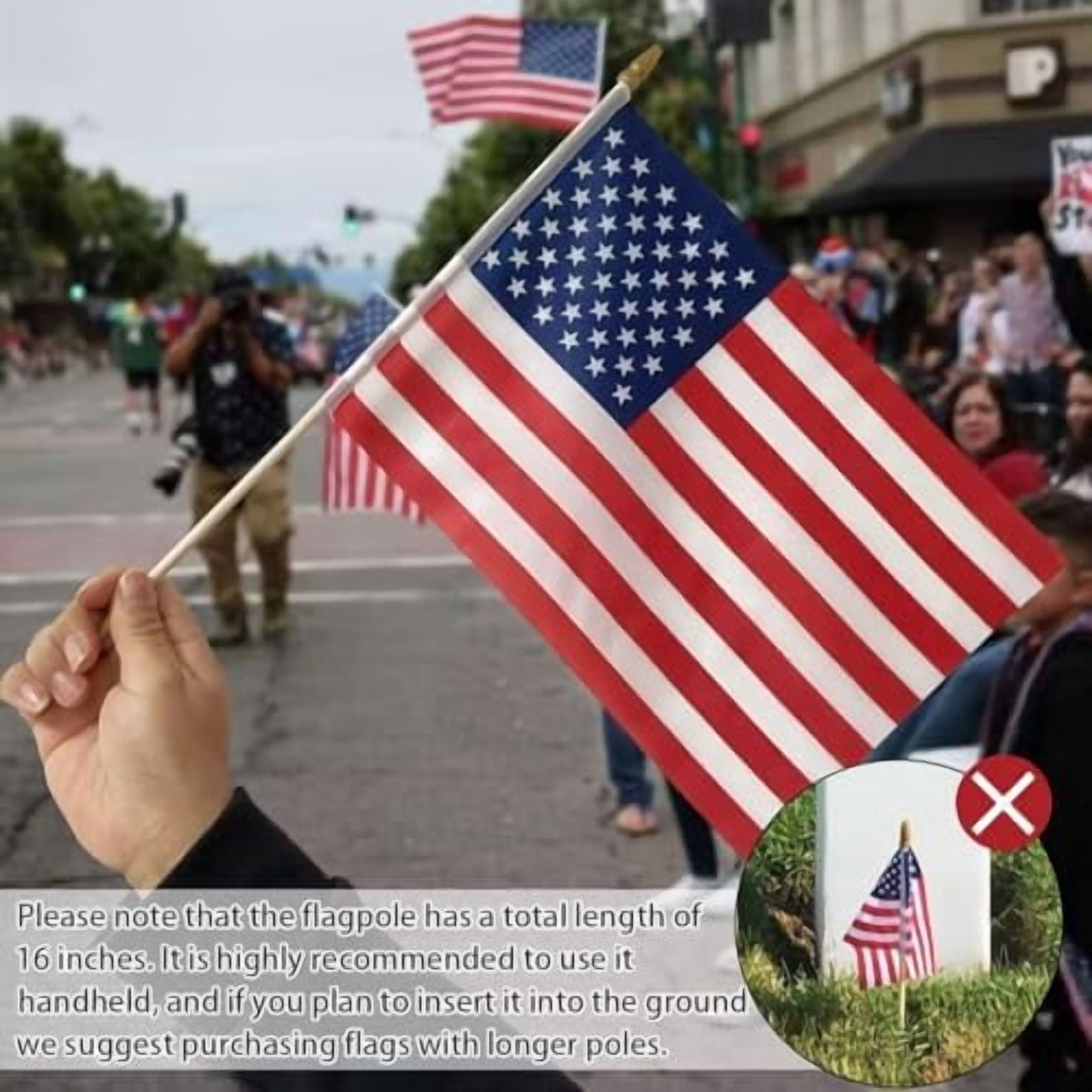 24 Pcs 8x12 Inch American Flags on Stick, USA Wood Stick Flags with Kid-Safe Spear Top, American Flags for Outside, Memorial Day Decorations, 4th of July Decorations