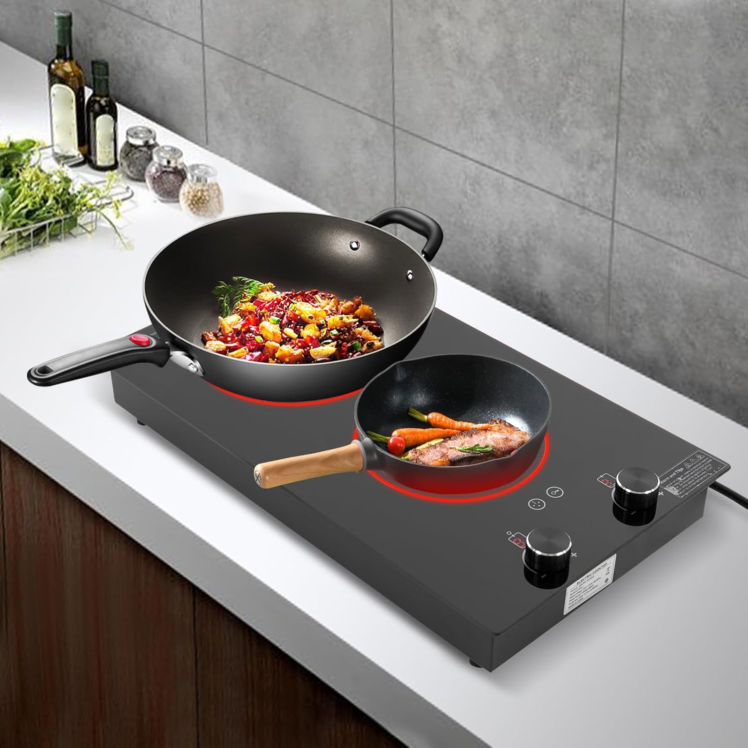 Double Induction Cooktop Burner 2100W 110V Electric Cooktop 2 Burner Induction Cooker Cooktop Electric Hob Top 10 Levels