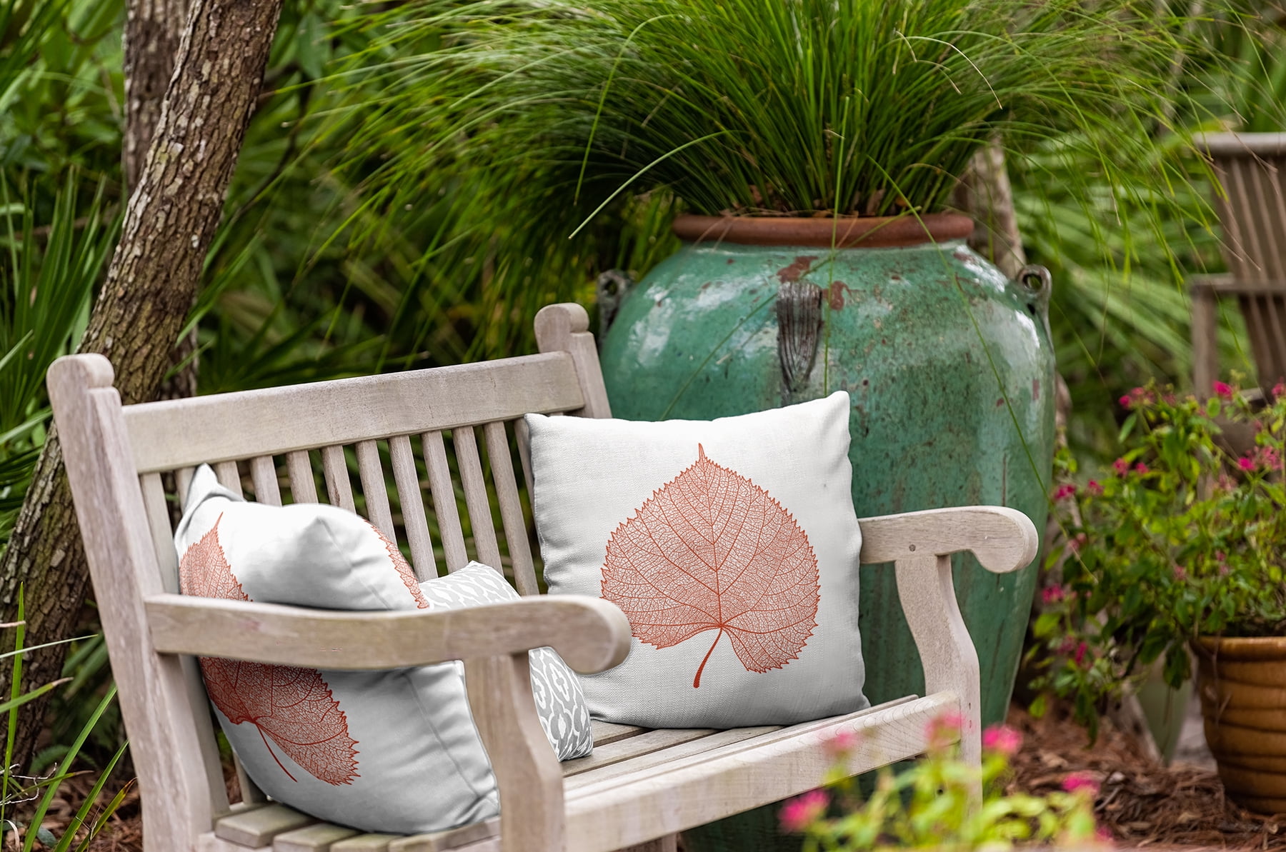 18" x 18" Simply Daisy Leaf Study Polyester Indoor/Outdoor Pillow, Harvest Orange Qty 1
