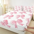 thumbnail image 3 of Castle Fairy Kawaii Ribbon Bowknot 3Pcs Twin Sheet Sets for Women Girls Children,Pink White Twin Fitted Sheet,Dreamy Princess Breathable Flat Sheet,Luxury Bedroom Decor, 3 of 7