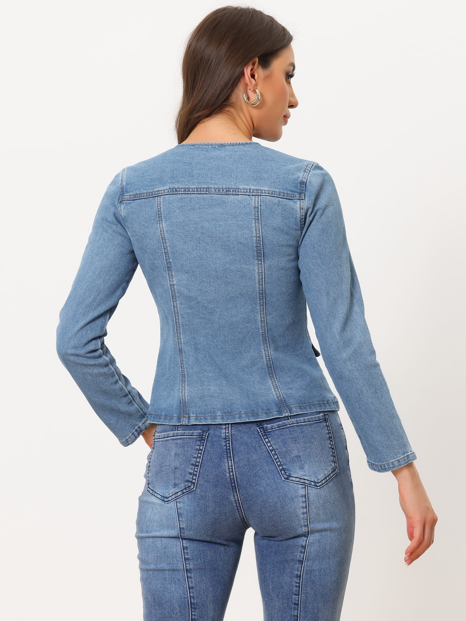 DARING DIVA Women's Lapel Collar Jean Jacket One Button Work Denim Blazer XL Light Blue