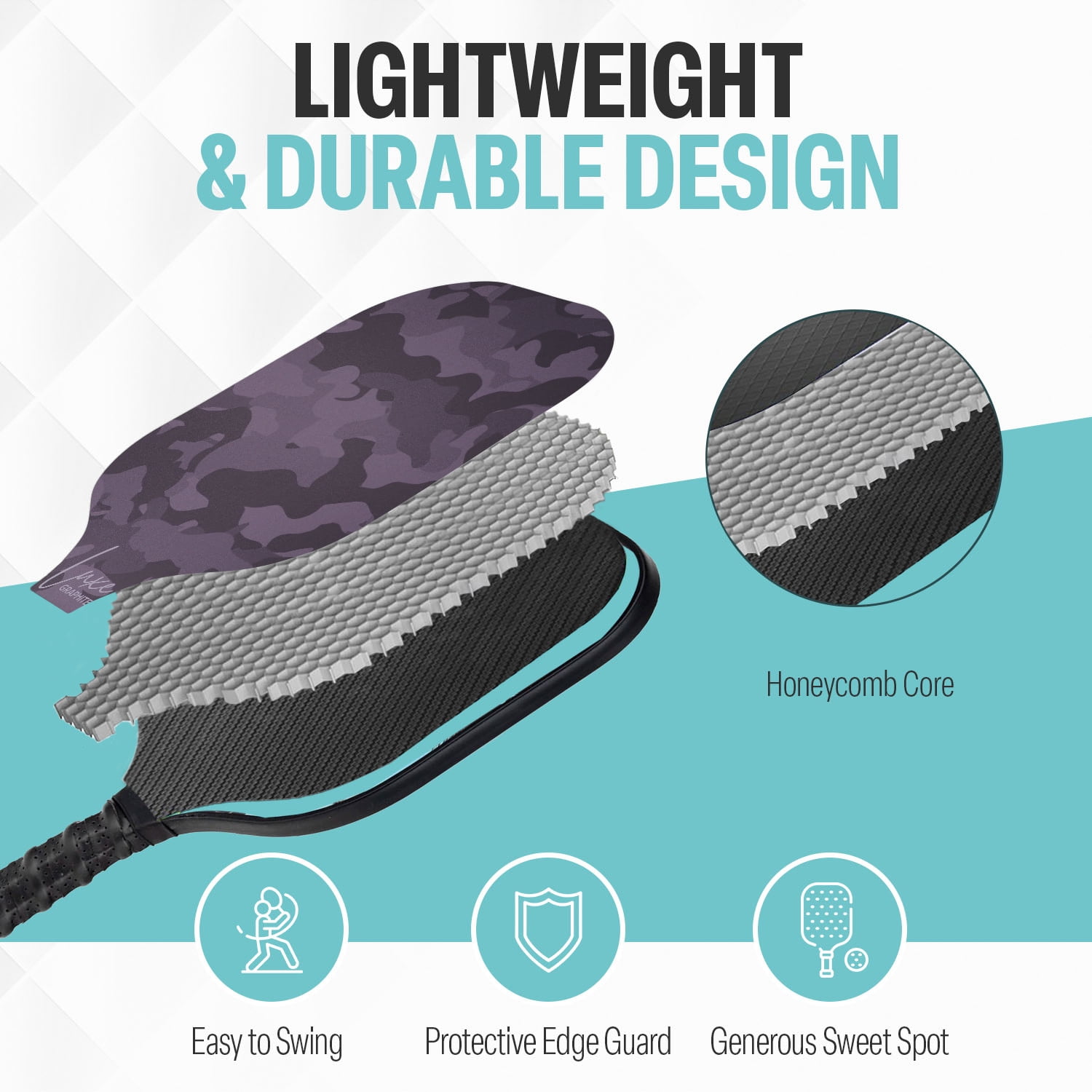 Palms-O-Aces New Luxe Lightweight Graphite Pickleball Paddle - Dark Camo - 7.8 oz