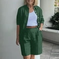 thumbnail image 2 of fatyb Two Piece for Women Cotton Linen 2 Piece Button down Shirt and Shorts Set Summer Casual Sets, 2 of 6