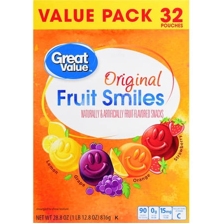 (2 pack) (2 Pack) Great Value Fruit Smiles, Originals, 28.8 oz, 32 Count