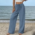 thumbnail image 6 of Cagogo Women Plus Size Wide Leg High Waisted Pants with Pockets Casual Solid Lounge Long Trousers for Party Flowy Summer Work, Blue 2XL, 6 of 9