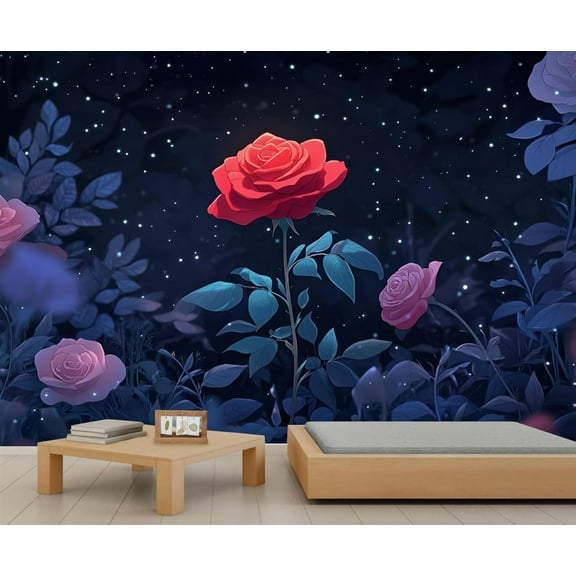 Large Red Rose Wallpaper - Fantasy Flower Mural For Living Room Bedroom, Rose Mural 55"W x 28"H (Not Peel and Stick)