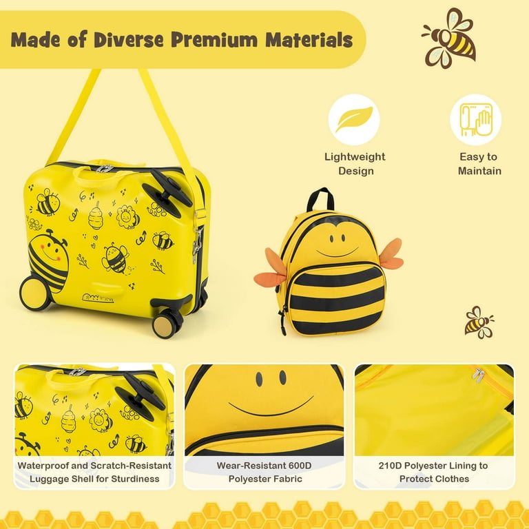 2 Pieces 18 Inch Ride-on Kids Luggage Set with Spinner Wheels and Bee  Pattern