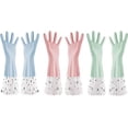 thumbnail image 1 of Xiao Hua Guantes de limpieza de goma reutilizables, impermeables, para el hogar, con manga larga, finos, para lavavajillas, 3 pares (3 Morandi largos, talla M), 1 of 5
