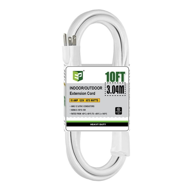 Cable de extensión para exteriores EP, 10 pies, 12/3, SJTW, 15 A, 125 V, blanco