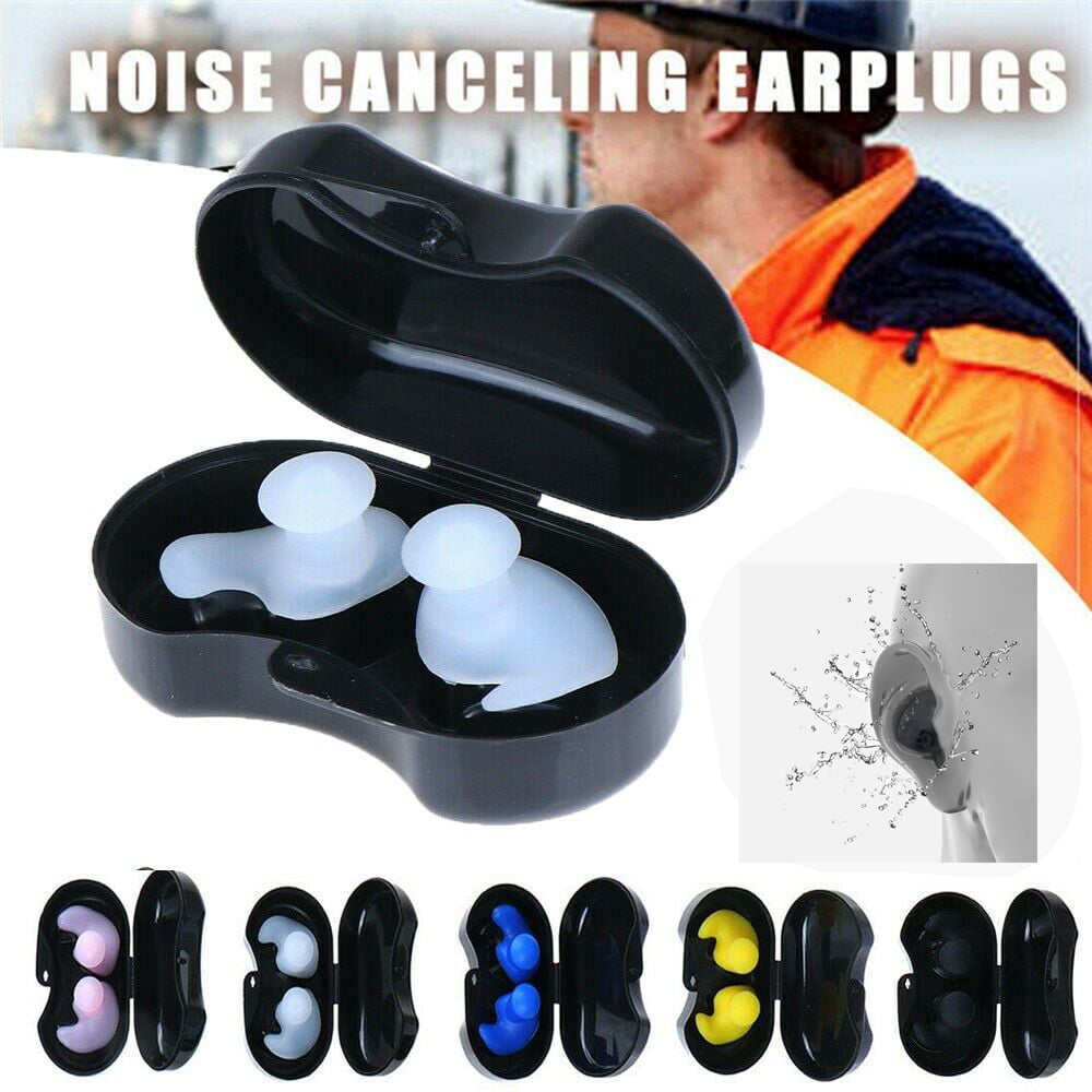 1 Pair Soft Silicone Anti Noise Reusable Ear Plugs With Box For Swim Sleep Work 