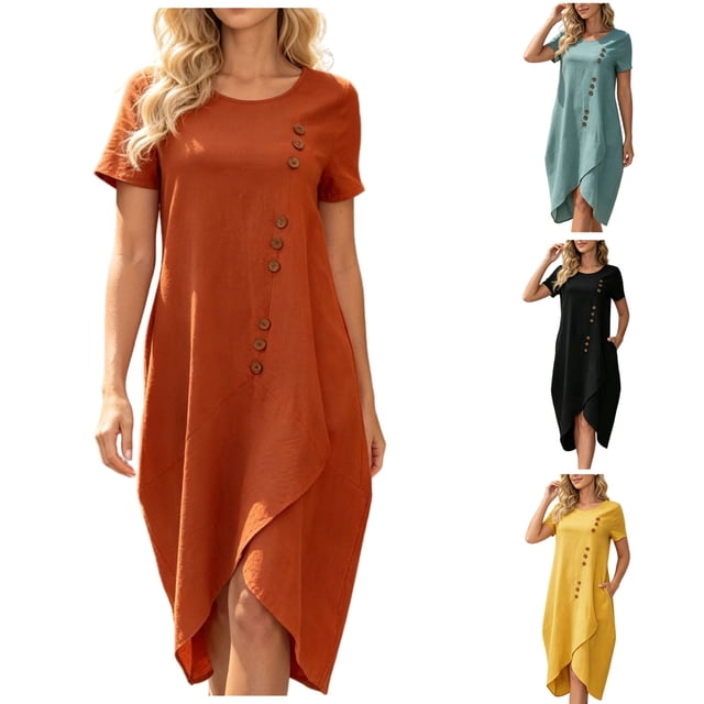 Sentmoon Robe Fluide Robes Maxi Été 2026 Couleur Unie Manches Courtes Coupe Régulière Robe de Fête avec Poches pour Intérieur et Extérieur S-TTG