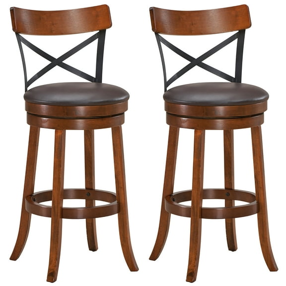 Costway Set of 2 Bar Stools Swivel 29.5'' Dining Bar Chairs with Rubber Wood Legs