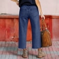 thumbnail image 5 of WULMLEO Cropped Jeans for Women Summer Frayed Hem Straight Ankle Jeans Stretchy High Waisted Baggy Boyfriend Denim Capris Royal Blue 2XL, 5 of 8