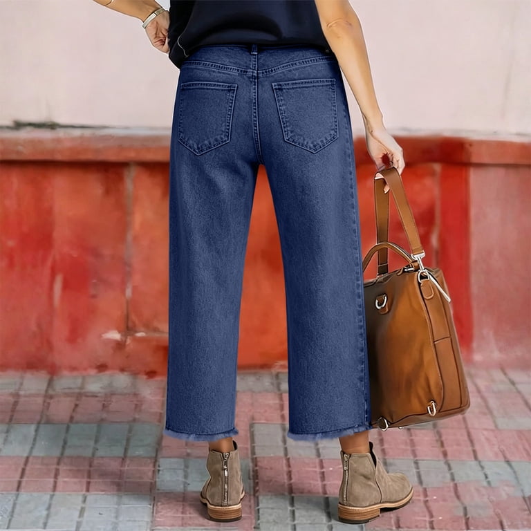 Cropped Jeans for Women Summer Frayed Hem Straight Ankle Jeans