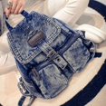 thumbnail image 2 of Women Fashion Washed Retro Student School Bag Denim Backpack, 2 of 7